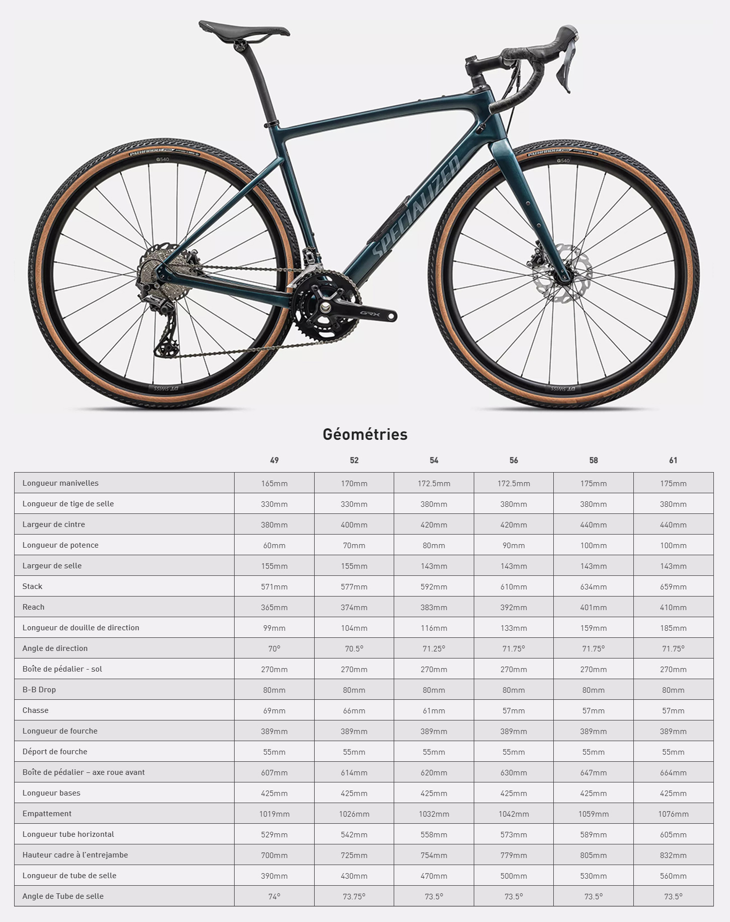 Guide de taille du velo Diverge Comp Carbon année 2023
